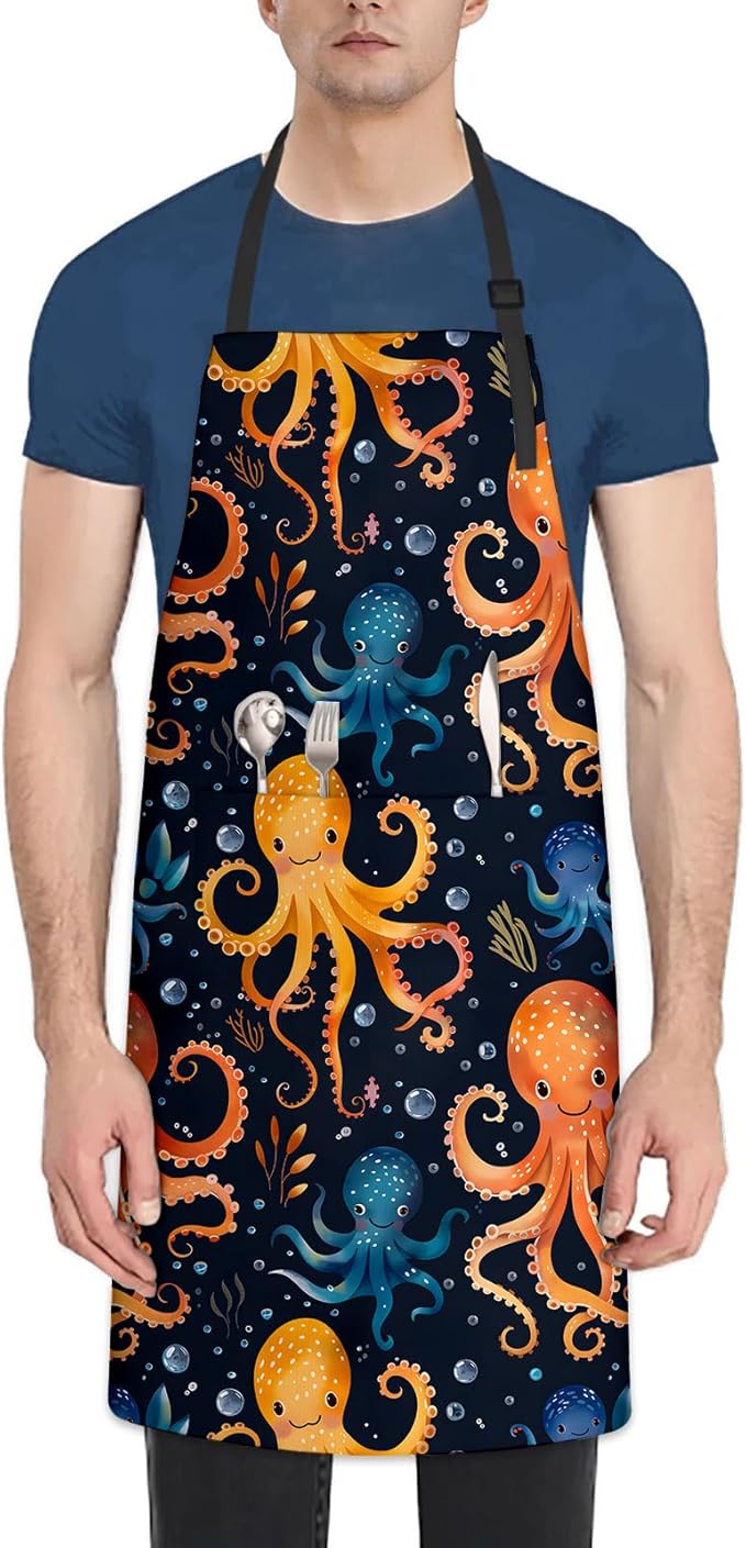 Cute Dolphin Apron for Women Men, Oxford Fabric Kitchen Cooking Chef Aprons