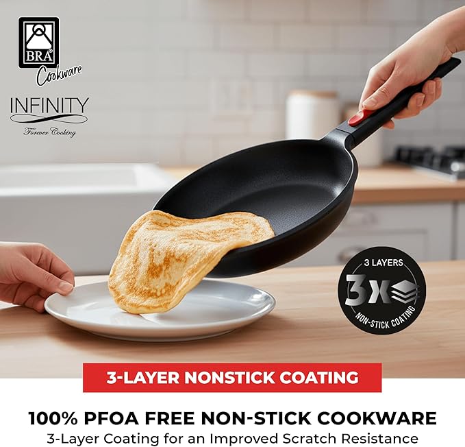 BRA COOKWARE Infinity Nonstick Frying Pan | 9.5-Inch Cast Aluminum Skillet | PFOA/PFAS Free Fry Pan | All Cooktops (incl Induction) Searing Skillet | Oven Safe up to 425°F (w/o Removable Handle)