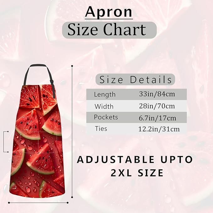 Watermelon Apron,Oxford Fabric Adjustable Kitchen Apron with 2 Pockets,Waterproof Cooking Aprons for Men Women Mom Wife Dad,Ideal Gifts for Coffee House,Shop,Baking,BBQ,Housewarming,28x33in