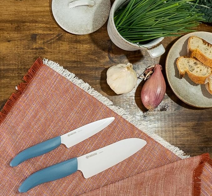Kyocera Commemorative Ceramic 2-Piece Knife Set - Aegean Blue 5.5" Santoku & 4.5" Utility