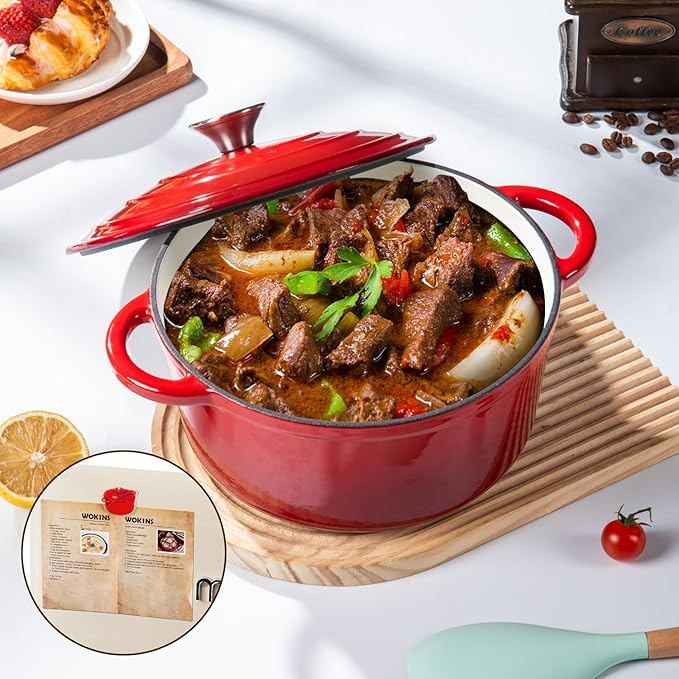 Enameled Cast Iron Dutch Oven Pot with Lid Heavy-Duty Cookware for Bread Baking,Braising,Stews,Roasting,Oven Safe up to 500°F,4QT,red