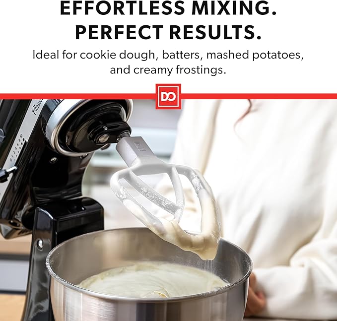 DI ORO Seamless Series Flex Edge Beater for KitchenAid Tilt-Head Stand Mixer - 4.5-5 Quart Flat Beater Paddle - Flexible Silicone Edges for Scraping & Mixing Bowls - Dishwasher Safe & BPA Free (White)