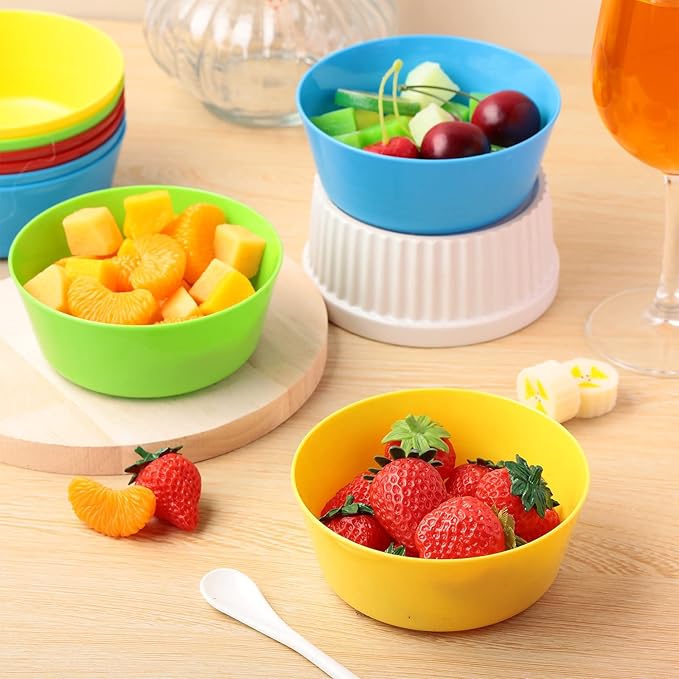 Yinder 36 Pcs Kids Plastic Bowls Set 10 oz Toddler Bowls Colorful Kids Microwave Dishwasher Safe Cereal Salad Dessert Soup for Home Parties Events School, Red Green Blue and Yellow
