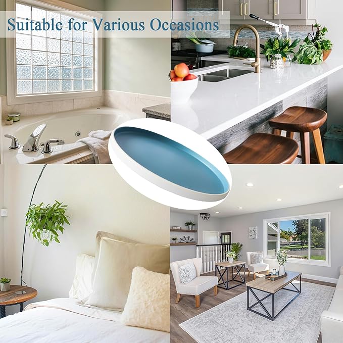 Decorative Serving Tray Round Food Tray Blue Coffee Table Tray Plastic Tray for Serving Food, Breakfast, Fruit, Snack, Drinks in Kitchen Living Room/Bedroom or Office