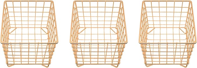 Set of 3 Square Metal Wire Coffee Pod Holder Baskets (Rose Gold)