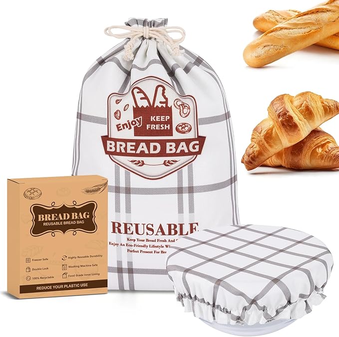 Bread Bag for Homemade Sourdough Bread and Proofing Cover, Reusable Linen Sourdough Bread Storage Bag - Bread Boxes with Dough Proofing Bowl Cover