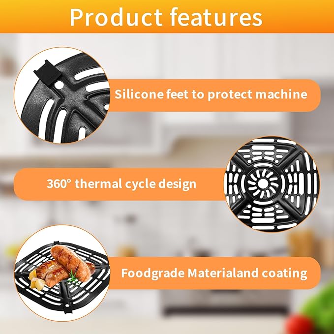 GCQ Air Fryer Grill Pan for Ninja Crispi Air Fryer FN101GY, Replacement Air Fryer Crisper Plate Grill Plate Tray Accessories with Rubber Bumpers, Dishwasher Safe