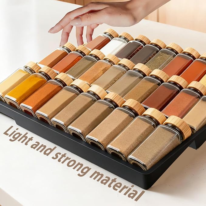 Spice Drawer Organizer, 4 Tier- 2 Pack Drawer Seasoning Organizers, Kitchen Spice Rack Tray Expandable From 12" to 24", Black Spice Rack Insert for Cabinet Countertop(Jars Not Included)