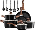 DishDelight 15 Piece Pots and Pans Set Non Stick, Induction Nonstick Kitchen Cookware Sets, Nonstick Induction Cookware with Frying Pans and Saucepan Set, Non-toxic Kitchen Cooking Set, Black
