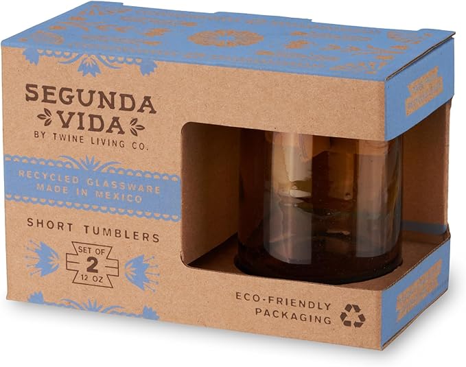 Twine Living El Ocaso Hand-Blown Tumblers, Recycled Drinking Glasses, Sunset Inspired Yellow and Purple Gradient, Mexican Glassware, Decorative Drinkware for Home Bars, 12 oz, Set of 2