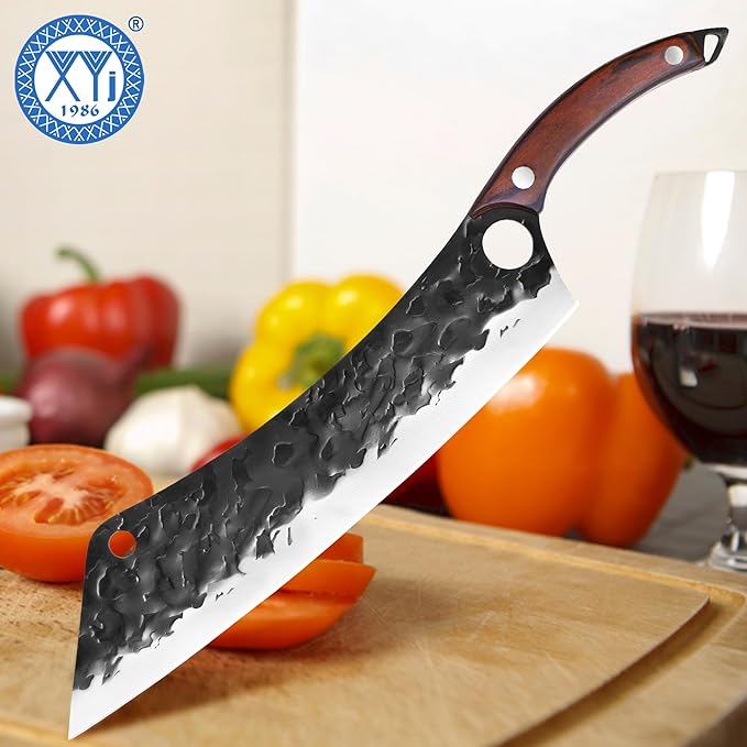 XYJ Full Tang 12 Inch Long Knife Finger Hole Design Stainless Steel Extra Long Blade Ergonomic Wood Handle Japanese Chef Vegetable Knife For Cutting Cake Watermelon Brisket