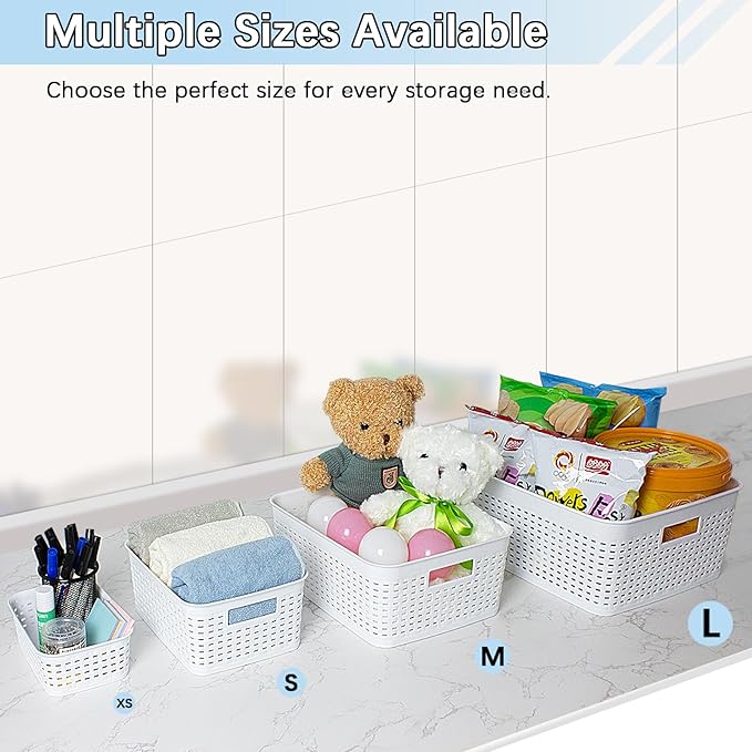 Soddeph Plastic Storage Baskets for Cabinets, Household Pantry Organization with Handle,Organizer Bins for Room,Bathrooms,Under-Sink,Kitchen (White, XS-5PACK)