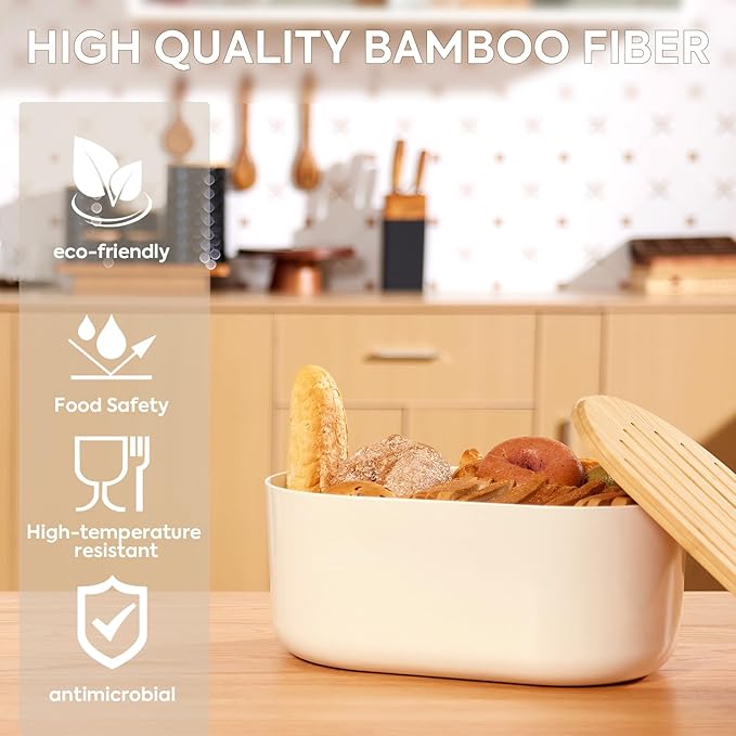 HouseJoy Large Bread Box for Kitchen Countertop,Fiber Bread Box With Cutting Board Lid,White Bread Storage for Homemade Container,Corner Bread Holder for Toast Bagel Donut Cookies