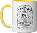 54th birthday, retro Vintage Design, man, woman 1971 Ceramic Mug, Yellow/White