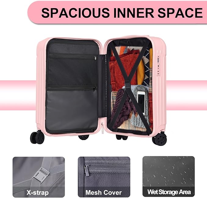 Krute Carry on Luggage 20 inch Suitcases with Spinner Wheels PC+ABS Airline Approved Hard Side Luggages with TSA Lock