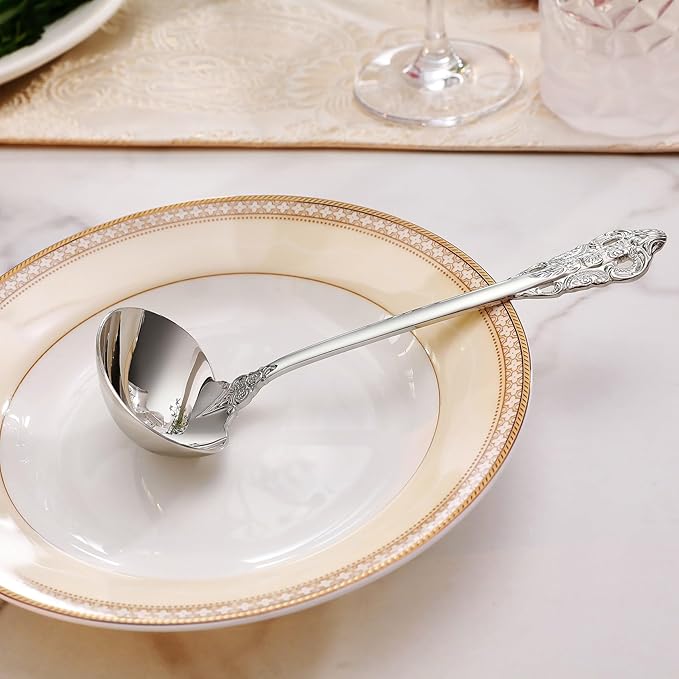 KEAWELL Premium 7.5 inch Luxury Gravy Ladle, 18/10 Stainless Steel, Small Gravy Spoon for Home. Solid and Sturdy, Dishwasher Safe. (1, Silver)
