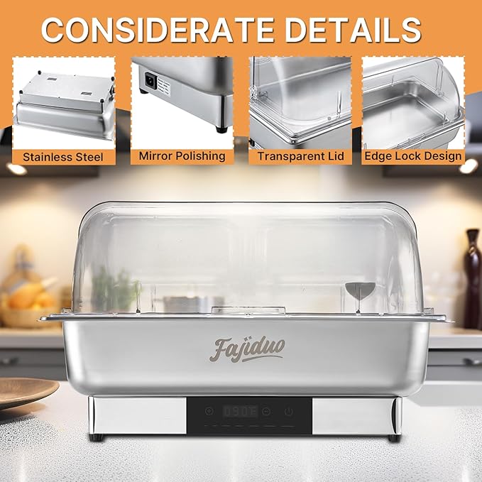 Electric Chafing Dish, 2X4.5QT Buffet Servers and Warmers, Stainless Steel Chaffing Dishes with Temperature Control Display, Commercial Food Warmers for for Parties, Catering, Buffets
