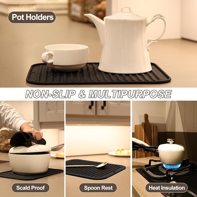 Joyhalo 4 Pack Silicone Trivets for Hot Pots and Pans,480℉ Heat Resistant Trivets for Hot Dishes,Hot Pads for Countertop,Kitchen Potholders,Black