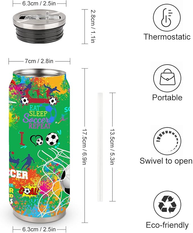 Soccer Tumbler 17oz Stainless Steel Insulated, Travel Coffee Cup, Sport Tumblers Gifts for Soccer Lovers, Men Women, Coach, Birthday, Christmas
