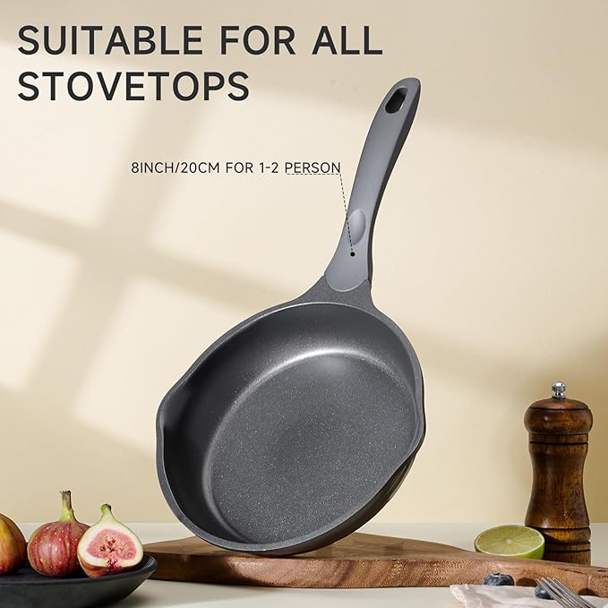 JEETEE Ceramic Nonstick Frying Pan, 8" Titanium Skillet Omelette Pan, Healthy and Oven Safe Chef's Pan, Suitable for All Stovetops (PFOA/PFAS Free)
