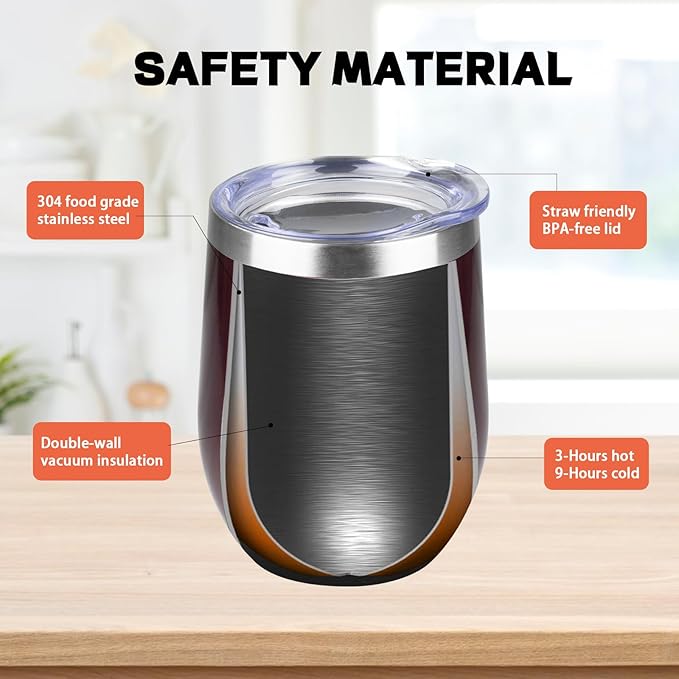 StarSpeed 12oz/8 Pack Wine Tumbler with lid, Stainless Steel Travel Mugs Stemless Double Wall Insulated Coffee Cup, Insulated Wine Glasses Travel Tumbler for Cold & Hot Drinks(Transparent Red, 8)