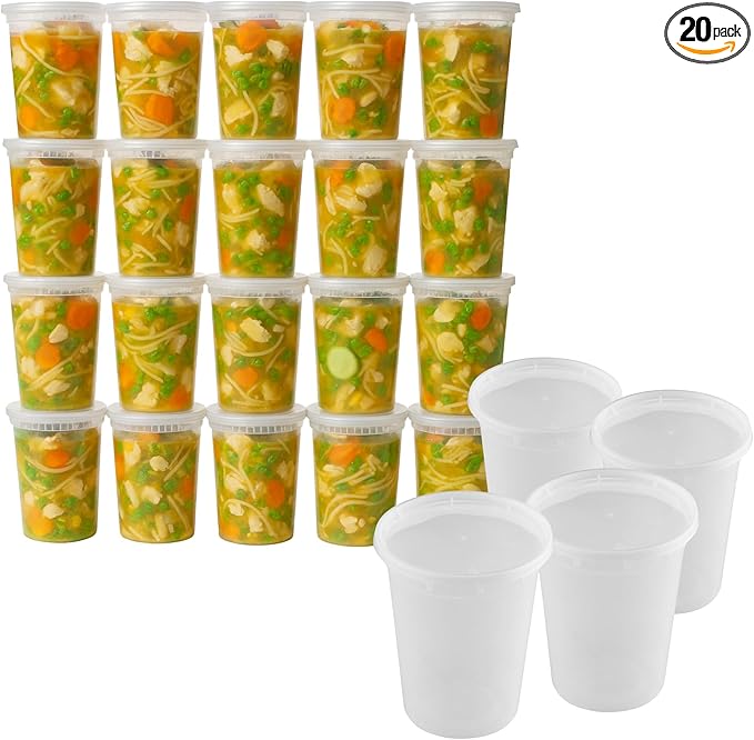 [32 oz Heavy-Duty PP Deli Containers with Lids – 20 Sets| Microwave & Freezer Safe | Durable, Leak-Resistant & Reusable | Ideal for Food Storage, Meal Prep, Restaurants & Catering