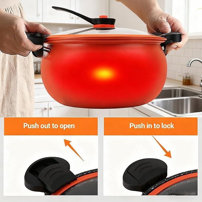 8QT Multifunctional Large Capacity Non-Stick Pressure Cooker, Microwave Pressure Cooker With Visible Transparent Glass Cover, Fast Cooking Cookware, Universal Stew Pot For Meals Soups Stews (Green)