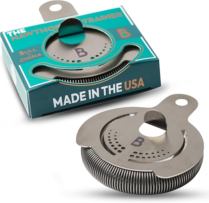 Hawthorne Strainer by Bull in China In Stainless Steel - Made In USA - High Density Spring Cocktail Strainer for Boston Shakers and Mixing Glasses for Bars & Bartenders