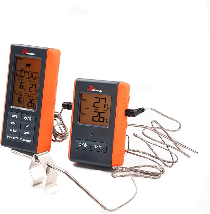BBQ Dragon Wireless Digital Instant Read Thermometer - Food Thermometer for Cooking – Oven Safe Kitchen with 4 Probes - Meat thermometers for Smokers.