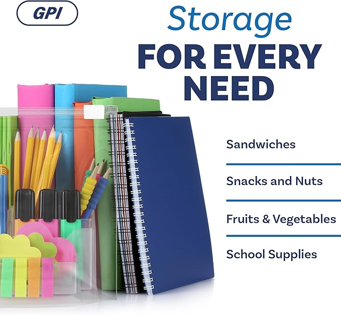 100 Count - Slider Zip Food Storage Sandwich Bags, 6" x 6" (1 Pint) 3 Mil Heavy Duty, Strong & Durable For Freezer Storage, For Sandwiches, Snacks & More. GPI