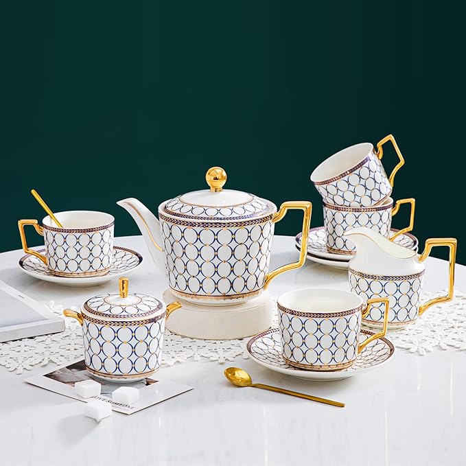 CWLWGO- Royal Teapot,European style Ceramic Tea Pot, Blooming & Loose Leaf Teapot - 24 Ounce,Not included Removable Stainless Steel Infuser.