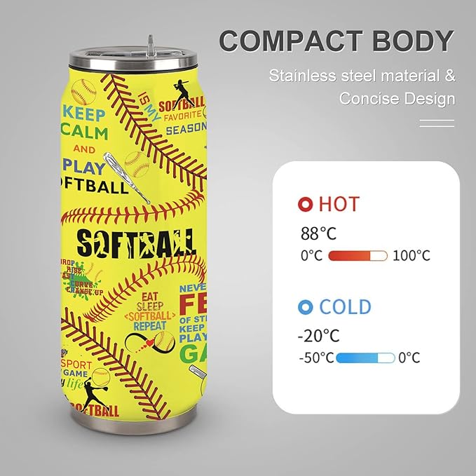 Softball Tumbler Cup 17oz Stainless Steel Insulated Travel Mug Tumblers Cup Softball Gift for Women Girls Mom Gifts for Birthday Christmas