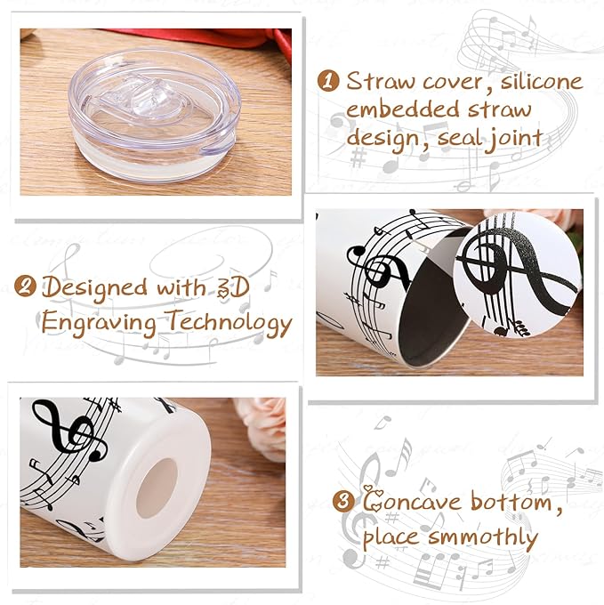 Umigy 2 Pieces Musical Note Gift 20 oz Tumbler with Lid Straw and Brush, Music Travel Mug Stainless Steel Coffee Mug for Lovers Singers Teacher Christmas Gifts
