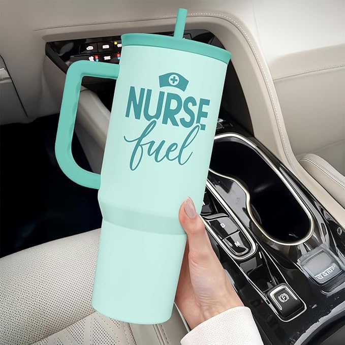 SANDJEST Nurse Gift Tumbler 40oz with Handle and Straw – Nurse Fuel Insulated Stainless Steel Travel Coffee Mug for Nursing Friend Student - Gifts for Appreciation, Birthday, Christmas