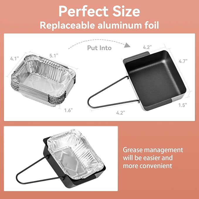 Replacement Universal Grill Drip Pan Kit with 15 Foil Liners – Grease Catcher Cup for Easy Cleanup | Fits Nexgrill 720-0830H, 720-0888N, 720-0925P & Cuisinart CGG-7400 / CGG-8500 Grills