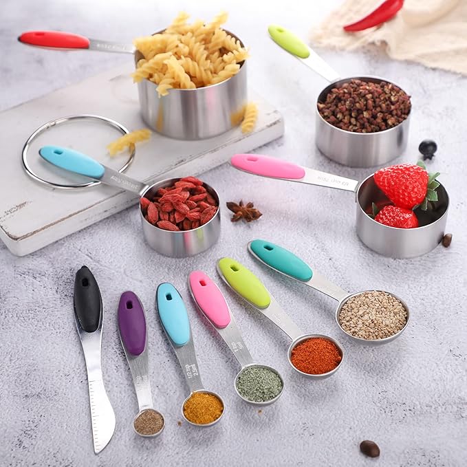 Measuring Cups and Spoons Set Stainless Steel Includes 4 Measuring Cups 5 Measuring Spoons and 1 Leveler for Dry or Liquid Ingredients (C4S6)
