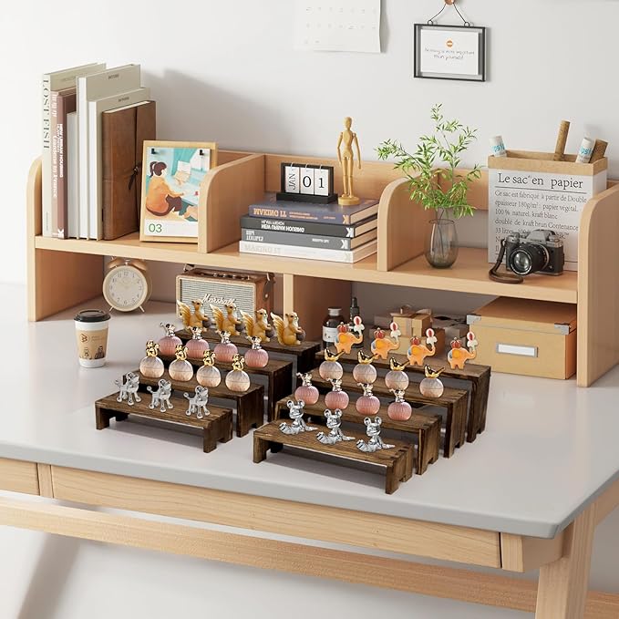 Large Display Wood Risers Wooden Stand 4 Tier Wood Racks, 2 Set 8 Pieces Cupcake Stands Cologne Perfume Organizer Dessert Stands for Vendors Event(Brown 8)