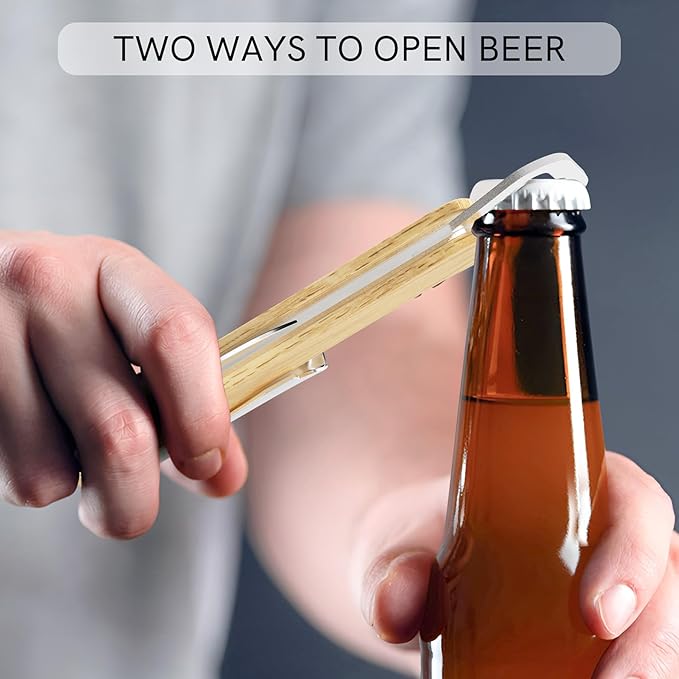 Custom Wine Bottle Opener, 2PCS Personalized Corkscrew Wine Opener, Double-sided Laser Engrave Wooden Beer Bottle Opener, Multitool Beer Can Opener for Wedding Party Favors Promotional Items (Beech)
