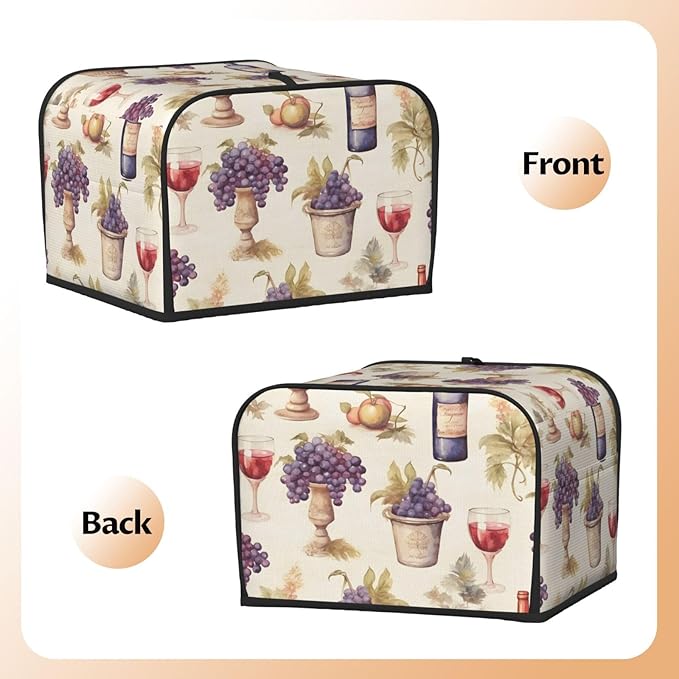 Retro Wine Grape 4 Slice Toaster Cover, Dustproof, Waterproof, Polyester, Easy to Clean, Great Gift