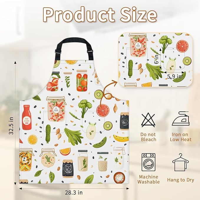 Kitchen Apron with Pockets,Adjustable Aprons for Women Men,Waterproof Chef Aprons for Cooking,BBQ,Gardening
