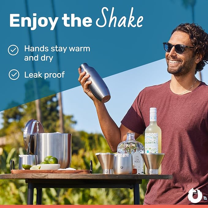 SNOWFOX Premium Vacuum Insulated Stainless Steel Cocktail Shaker, Home Bar Accessories, Elegant Drink Mixer, Leak, Proof Lid With Jigger & Built, In Strainer, 22oz.