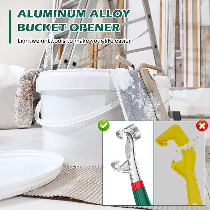 WILLBOND 2 Pcs 5 Gallon Bucket Opener Aluminum Pail Opener 8.27 Inch Bucket Opener Tool Metal Can Opener Buckets with Non Slip Rubber Handle Grip Lid Wrench Lid Remover Tool for Home Industrial