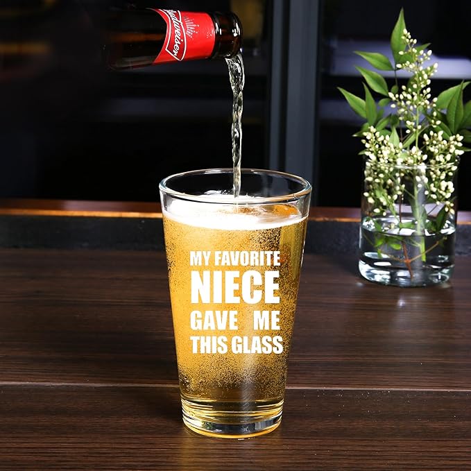 Jogskeor Aunts and Uncle Gift, My Favorite Niece Gave Me This Beer Glass 16oz Funny Gifts For Aunts Uncle, Best Birthday Christmas Gift Pint Glasses