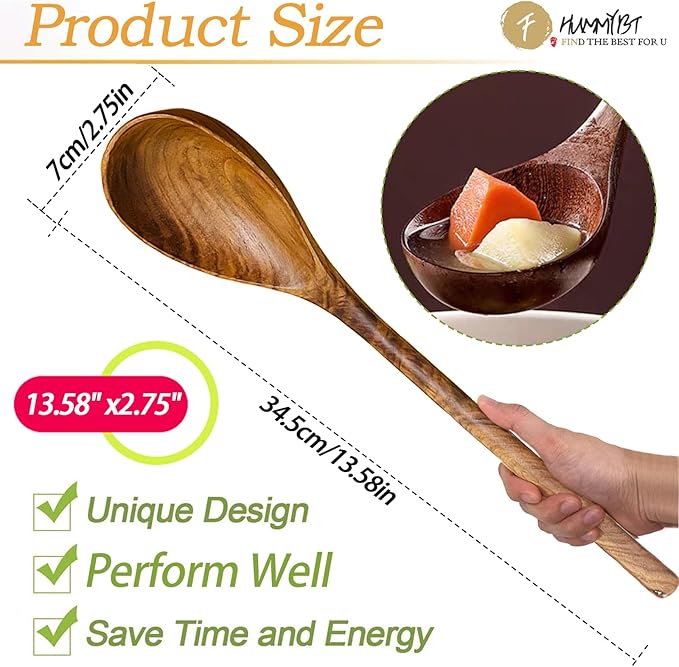 Black Walnut Wood Ladle, 13.58" Extra Long handle | Large Wooden Ladle for Soup, Pasta, Stirring, Sauces, Deep Wood Serving Spoon, Nonstick Solid Wood Kitchen Utensil, Cooking Spoon