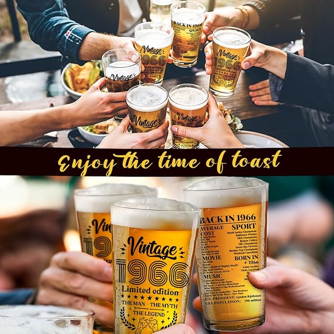 Funny 60th Birthday Gifts for Men 60 Year Old Birthday Gifts for Vintage 1966 Beer Drinking Glass Happy Anniversary 60th Birthday Party Supplies Decorations Gifts - 2026