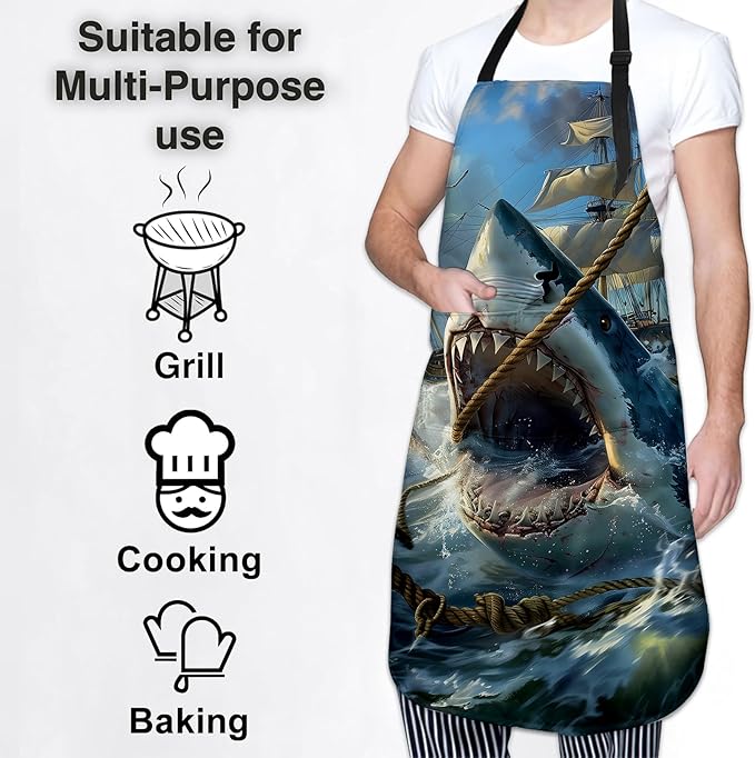Cute Dolphin Apron for Women Men, Oxford Fabric Kitchen Cooking Chef Aprons