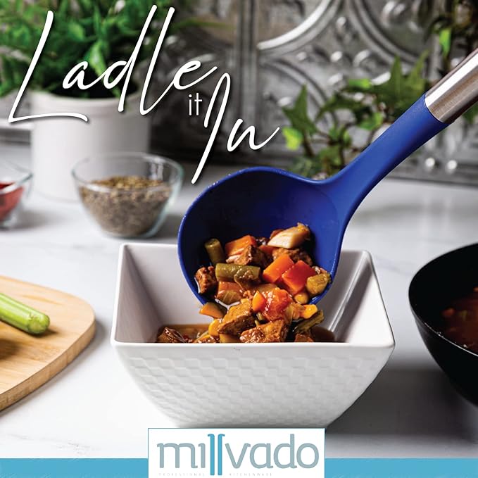 Soup Ladle, Blue Nylon & Stainless Steel, 13 Inch, Modern, Plastic Free, 1 Piece