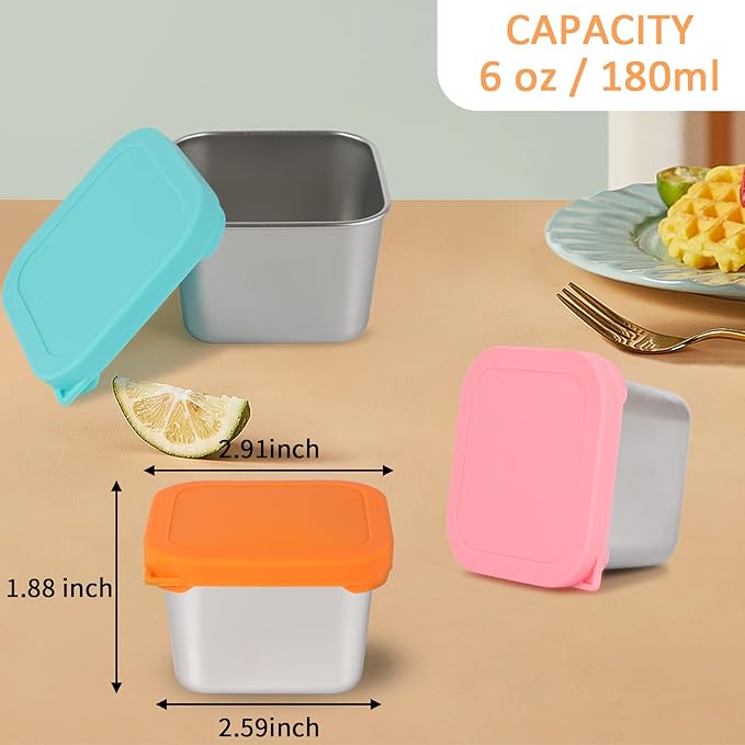 6oz Stainless Steel Sauce Containers with Lids, Leakproof Reusable Salad Dressing Containers for Lunch Boxes Picnics Travel, Dishwasher Safe Food Storage. 3 pcs