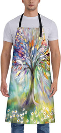 Oil Painting Tree Apron for Women, 28x33in, Kitchen Chef Aprons with 2 Pockets, Polyester, Colorful Abstract Tree Apron for Cooking BBQ Baking Gardening Chef, Gifts for Mom Wife Dad