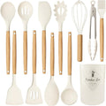 Silicone Cooking Utensils Kitchen Utensil Set - 446°F Heat Resistant Silicone Kitchen Utensils Set, Spatula,Turner Tongs, Spoon, Brush, Whisk,Kitchen Gadgets for Nonstick Cookware, BPA Free (White)